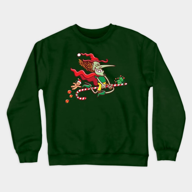 Halloween witch riding a Christmas candy cane Crewneck Sweatshirt by zooco